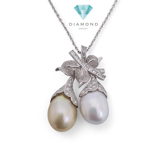 Liontin Double Colour Pearl yellow and white south sea pearl Diamond 18K / Diamond Jewelry