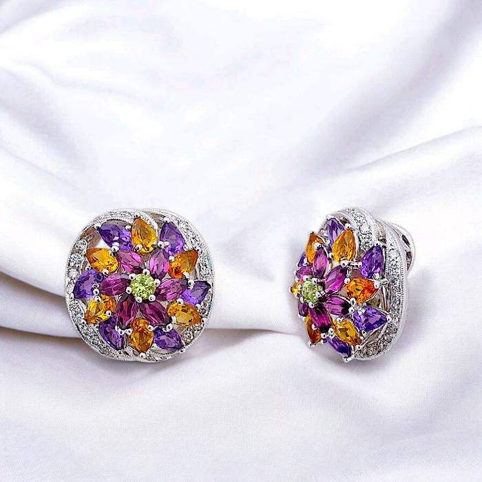 Flower Diamond Earring 18K / Diamond Jewelry 3BAKV36960WP