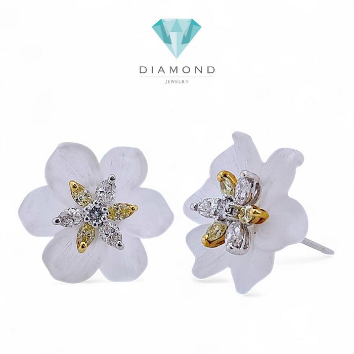 Flower Diamond Earring white magonie gemstone diamond  earring 18K / Diamond Jewelry