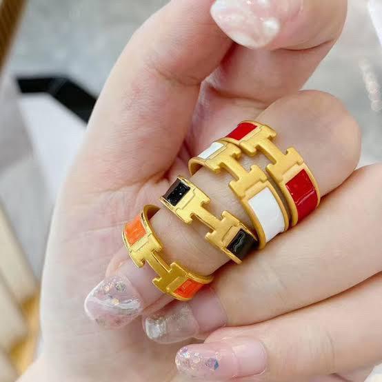 Lacquered H pop ring 18k gold-Diamond Jewelry