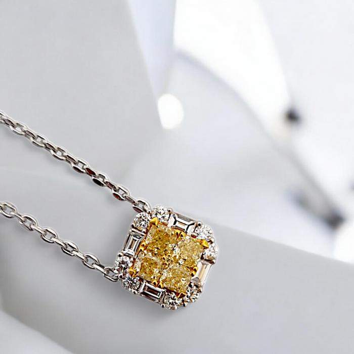 Yellow Diamond Necklace Princess 18k/ kalung berlian asli kuning / Diamond Jewelry
