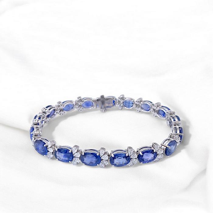 Blue Sapphire Tennis Bracelet 18K / Diamond Jewelry