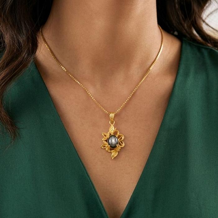 Black Stone Gold Pendant 23K / Liontin Emas Batu Hitam 23 K / Diamond Jewelry / 192LMSWP3