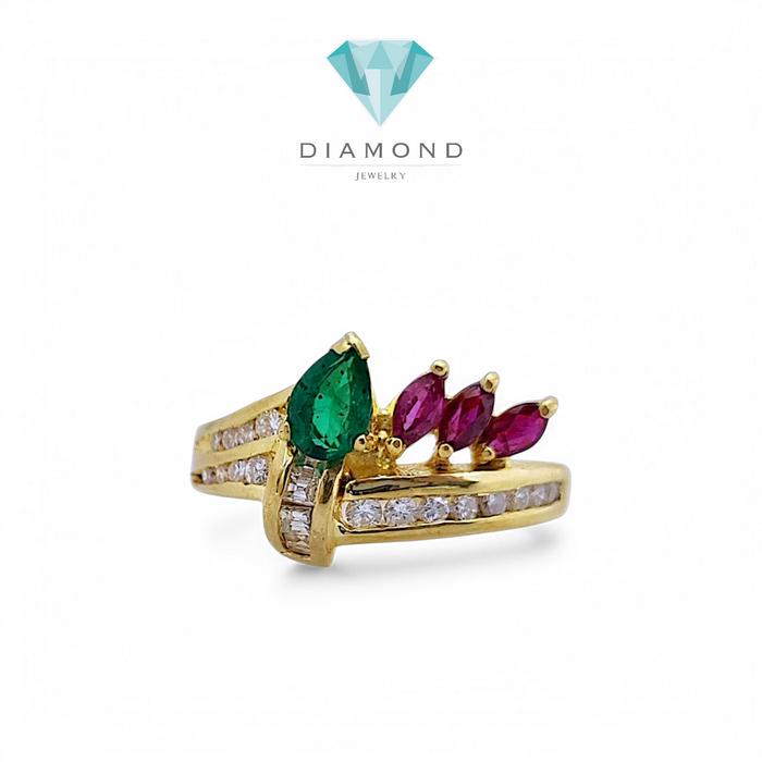 Emerald tricolor Diamond Ring 18K / Diamond Jewelry