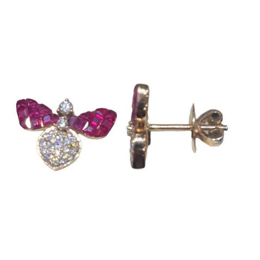 Ruby Butterfly diamond earring 18K rose gold-Diamond Jewelry