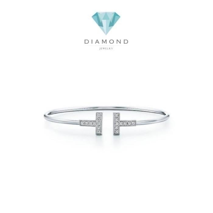 Double T Diamond Bangle white gold 18 K/ T diamond bangle 18k/ T Bangle Gold bracelet