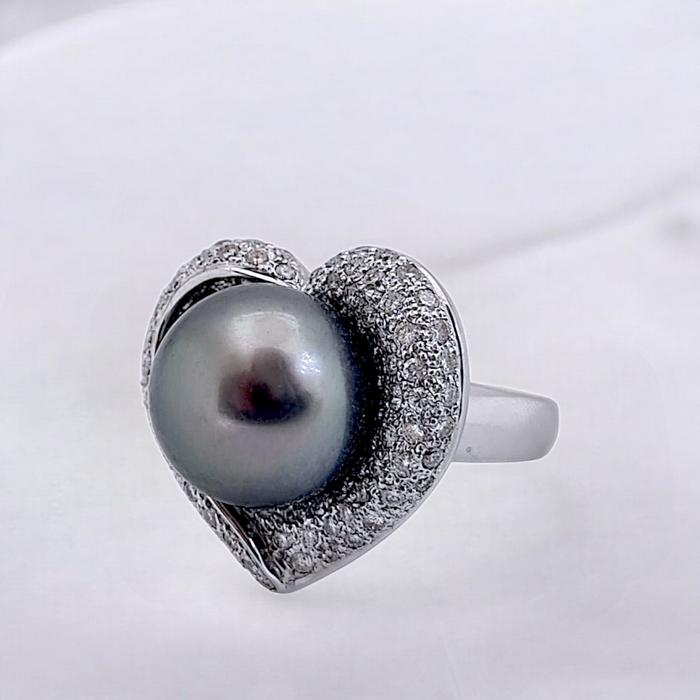 Heart Pearl Diamond Ring 18K / Diamond Jewelry