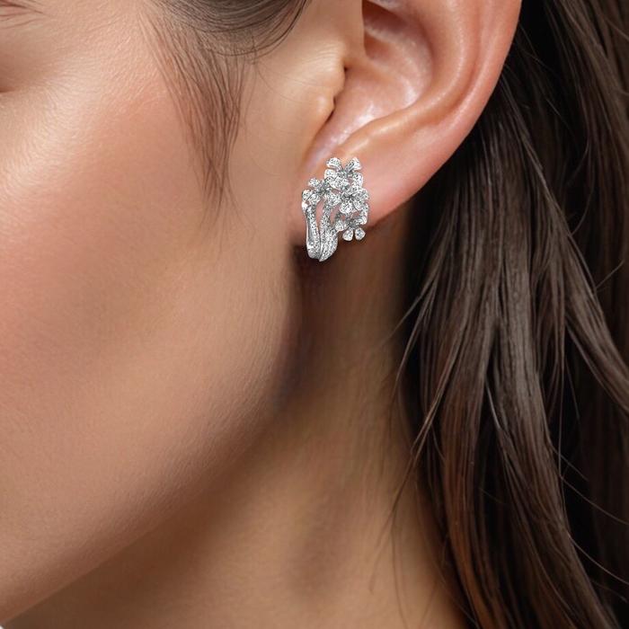 Flower diamond earring klip/anting berlian klip 18k white gold-Diamond Jewelry
