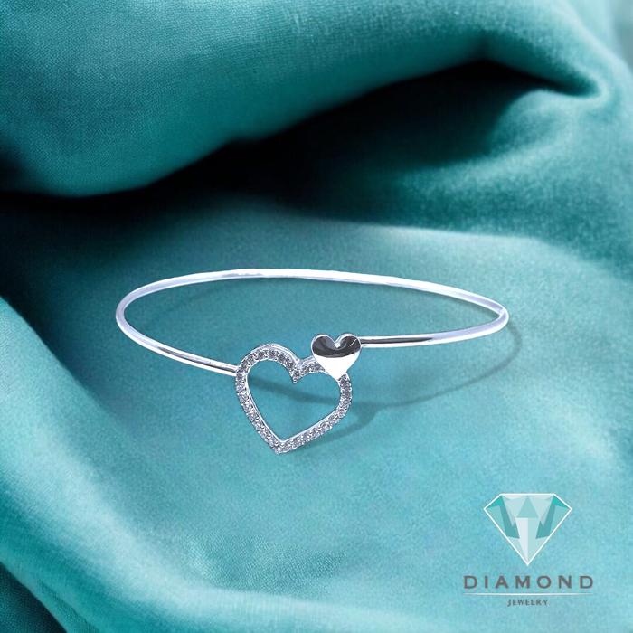 Double Heart Bangle Diamond 18K/ gelang berlian hati asli emas 18k - Diamond Jewelery