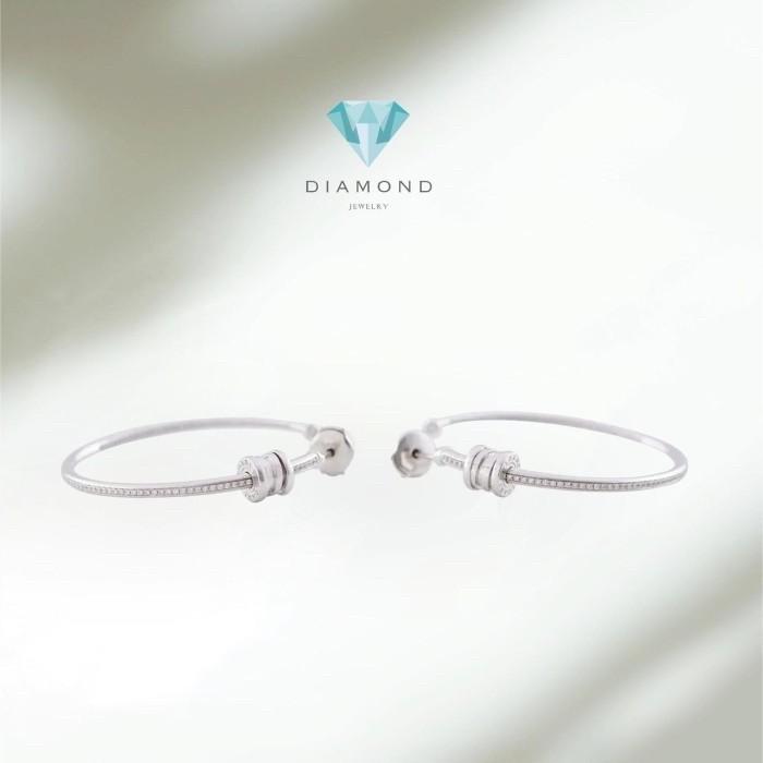 Diamond earring hoop 18k white gold-Diamond Jewelry