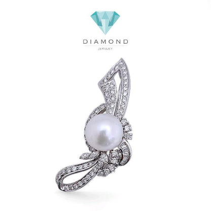 Pearl Diamond  South Sea Pearl Bros 18K / Diamond Jewelry/ Brooch Flower Leavy South Sea Pearl 18K-14BMKV1600WP-HT