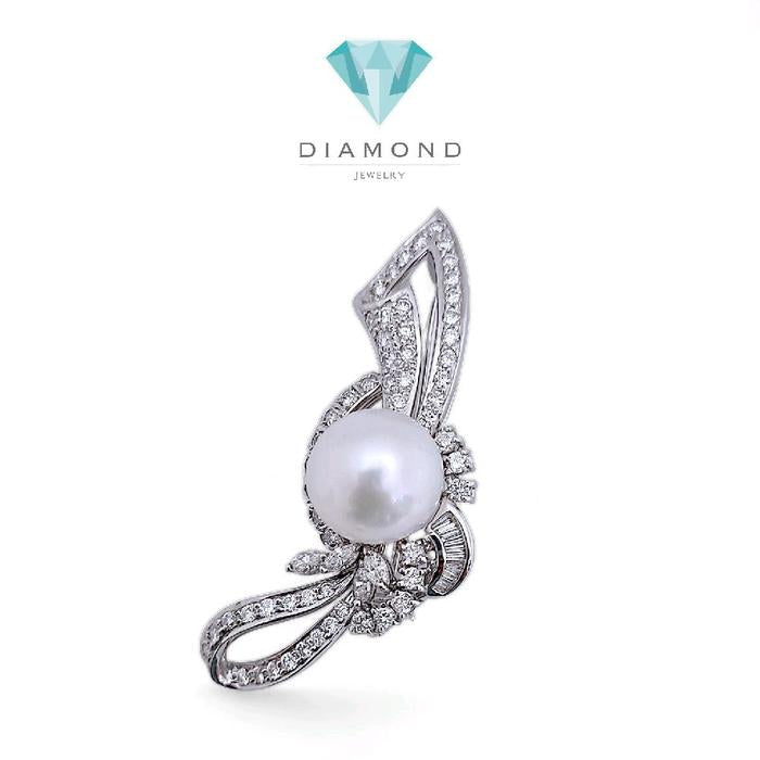 Pearl Diamond  South Sea Pearl Bros 18K / Diamond Jewelry/ Brooch Flower Leavy South Sea Pearl 18K-14BMKV1600WP-HT