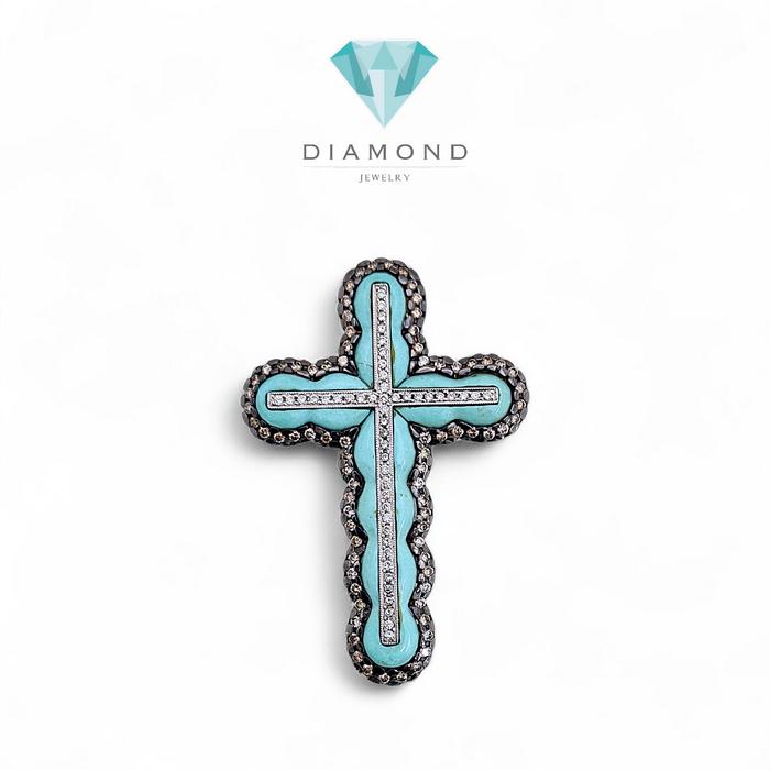 Liontin Cross Turqoise Diamond 18K / Diamond Jewelry