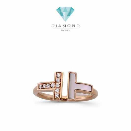 T Diamond MOP Ring 18K -Diamond Jewelry-Double T cincin Berlian Emas Mutiara 18k