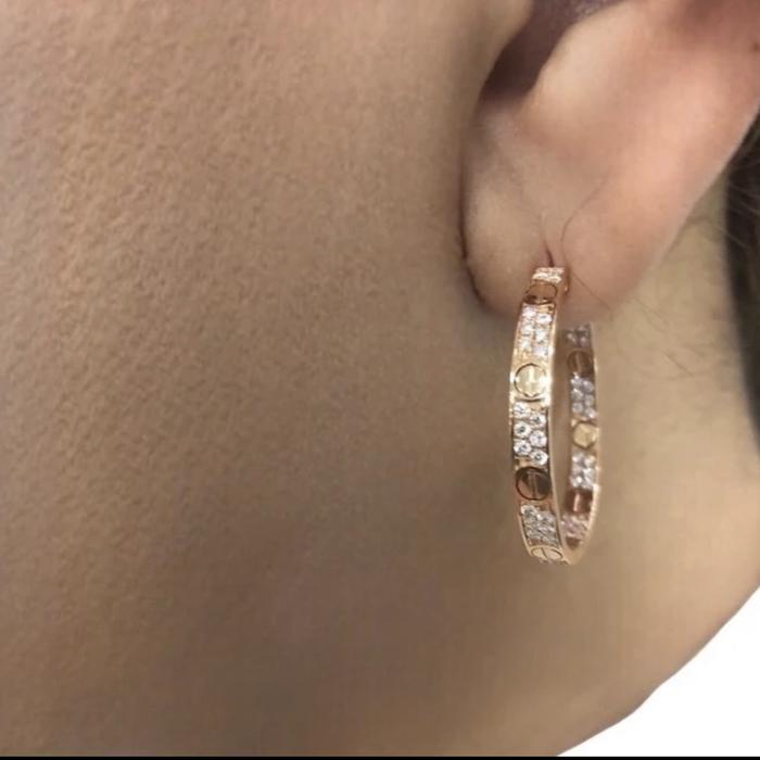 Love earring crt 18k Gold gipsy Diamond Jewelry