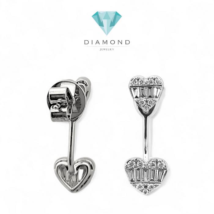 Double Heart Diamond Earrings /duo diamond heart earring baguette/ Diamond Jewelry