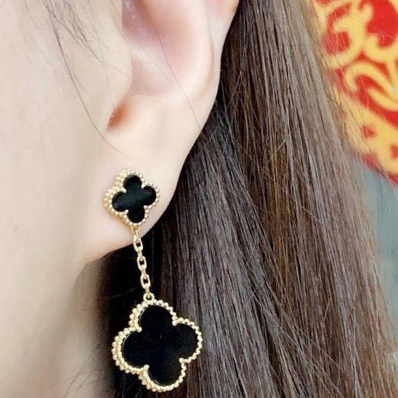 Vintage & Magic 2 Clover Black Onyx Earring 18K Gold/Anting Emas Fashion Diamond Jewelry-1ABD1422LSNEW-HT