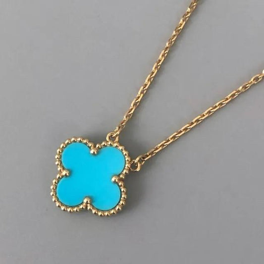 Turqoise Blue Clover Vintage Necklace 18K-Diamond Jewelry-199KMSSM385RY-(1000HT)