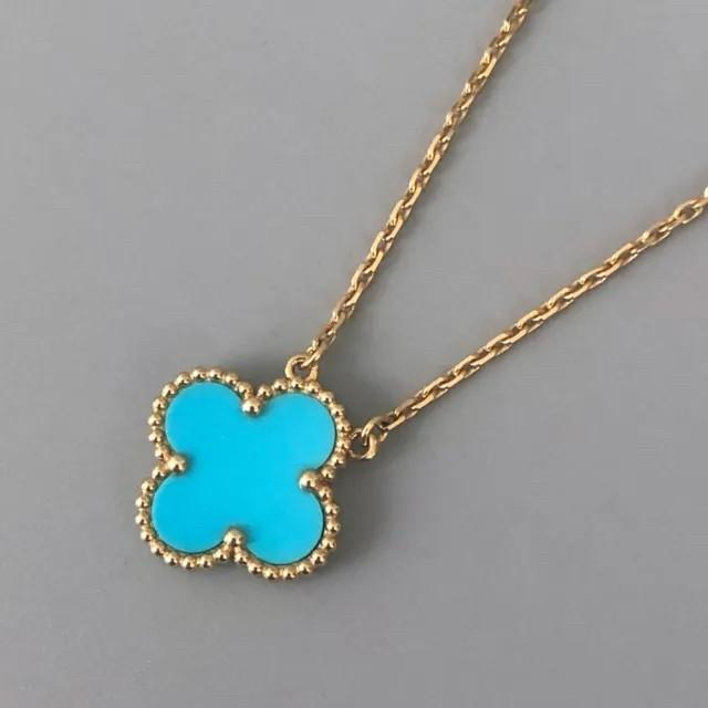 Turqoise Blue Clover Vintage Necklace 18K-Diamond Jewelry-199KMSSM385RY-(1000HT)