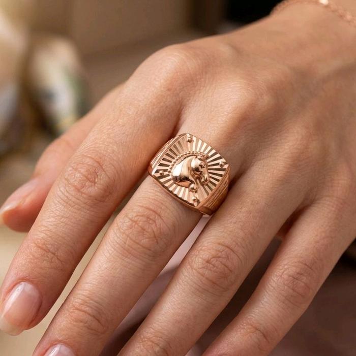 Rose Gold Men's Horse Head Ring 17K / Diamond Jewelry / 445CMS555LS