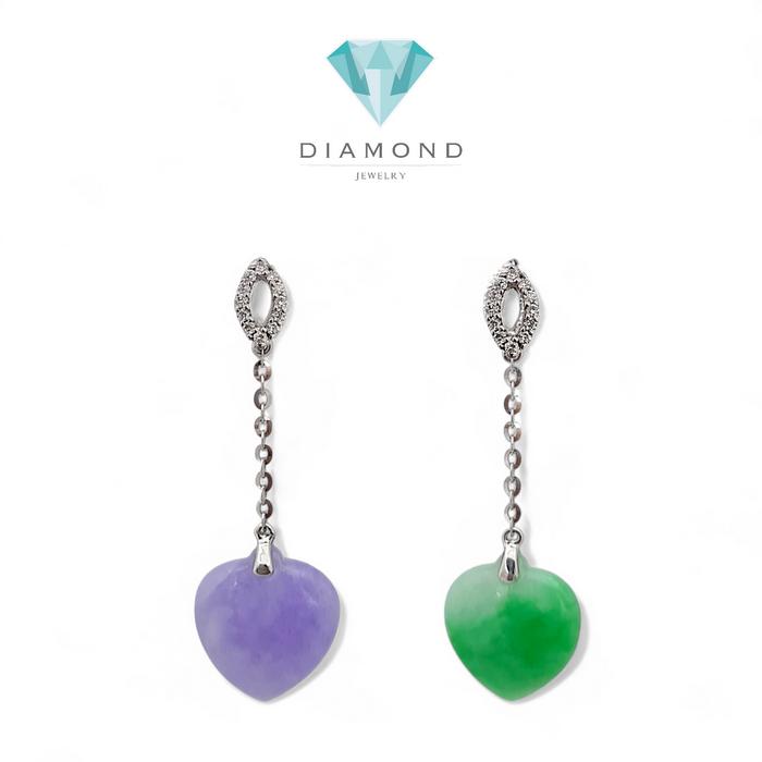 Giok/jade Heart Diamond Earrings / Diamond Jewelry