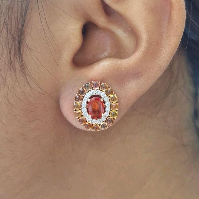 Anting Batu Sapphire Citrine Diamond Oval Berlian 18K-Diamond Jewelry-403BA6279SD-HT