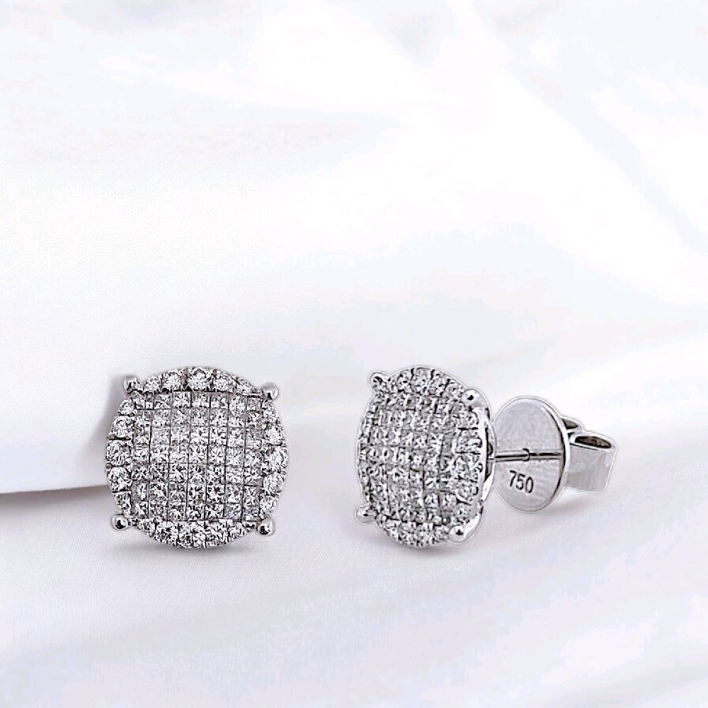 Mega Round Diamond Earring 18K-Diamond Jewelry-18ABKV2308WP-HT