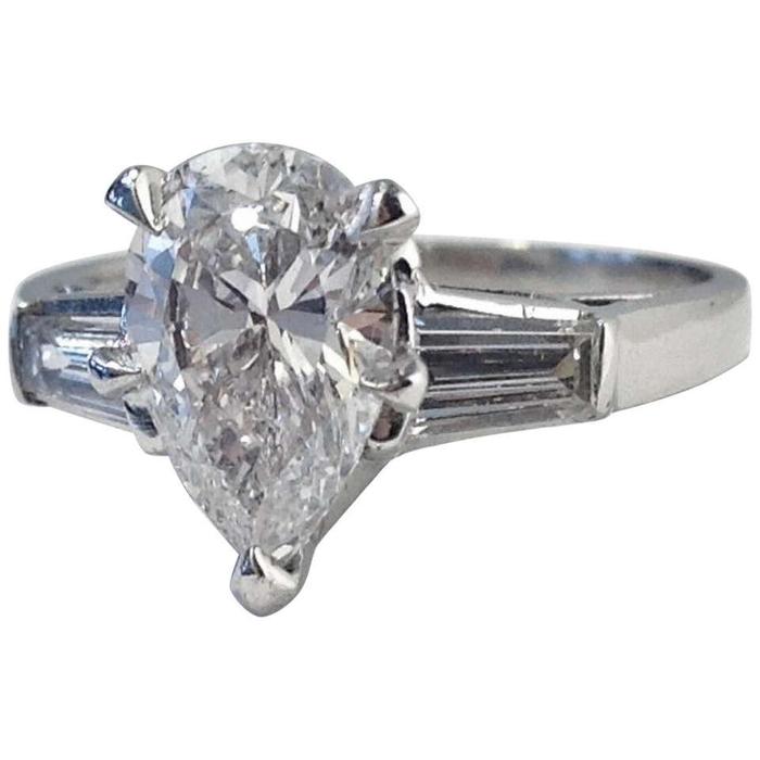 Pearshape Diamond Ring GIA solitaire 18k White Gold-Diamond Jewelry