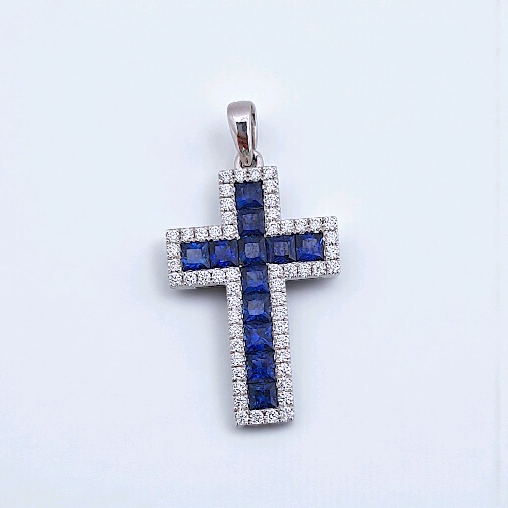 Blue Sapphire Cross Diamond Pendant 18K / Liontin Berlian Salib Sapphire 18K / Diamond Jewelry 2BL121000AB-HT