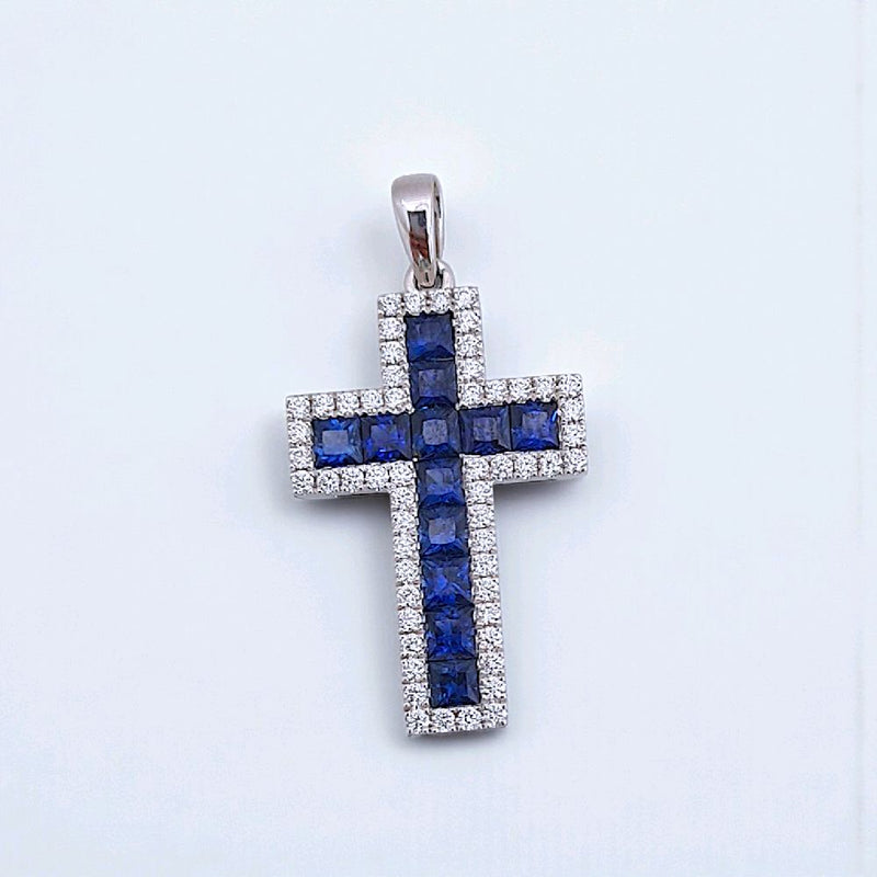 Blue Sapphire Cross Diamond Pendant 18K / Liontin Berlian Salib Sapphire 18K / Diamond Jewelry 2BL121000AB-HT