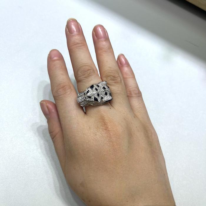 panther Diamond Ring and Emerald White Gold 18 krt