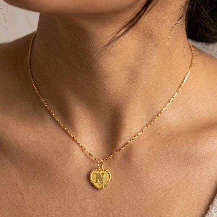 Gold Heart Pendants Letter N 23K / Liontin Hati Emas Huruf N 23K / Diamond Jewelry / 237LMSWP2