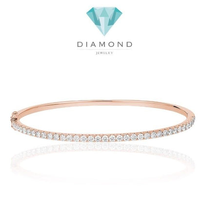 Diamond Bangle Half pave moon 18k rose gold-Diamond Jewelry