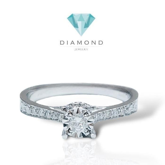 Solitaire illusion diamond ring/cincin berlian solitaire  Parisian 18k/cincin berlian tunangan berlian emas putih -Diamond Jewelry