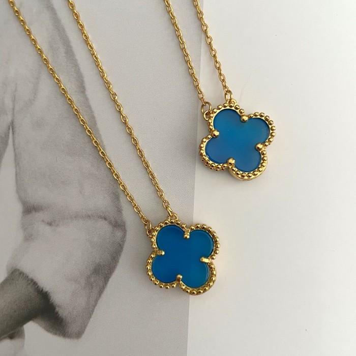 Kalung Clover Vintage Blue Agate 18K Vintage Gold Necklace-Diamond Jewelry-242KBDAB32000LS-HT