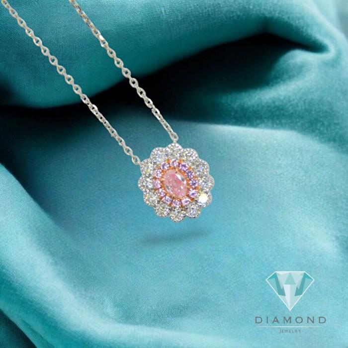 Flower Pink Diamond Pendant Necklace 18K-Diamond Jewelry-386KB1560BMLS-HT