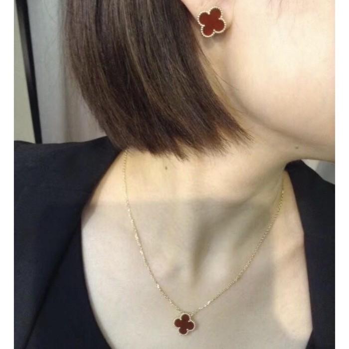Clover vintage red carnelian alhambra necklace/earring/ bracelet Diamond Jewelry