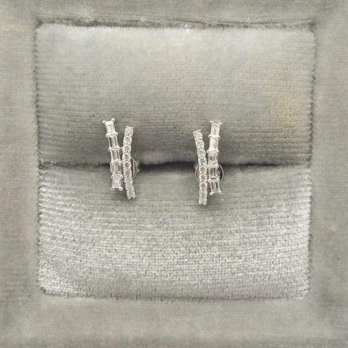 Diamond earring duobaguette 18k white gold-Diamond Jewelry