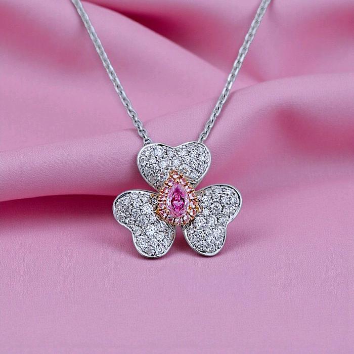 Pink Flower Diamond Necklace 18K / Kalung Berlian Bunga Pink 18K / Diamond Jewelry 398KB830BMLS-HT