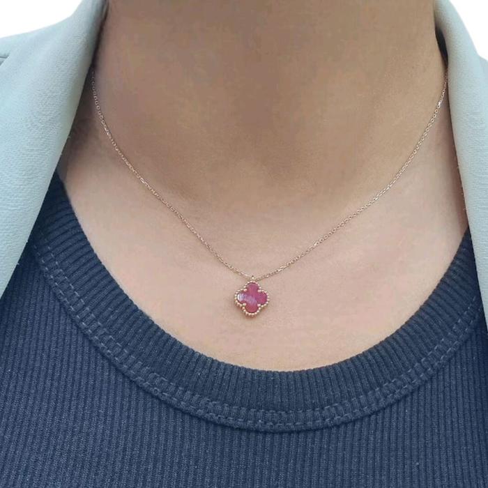 Sweet Clover Red Charnelian 18K Necklace/Bracelet/Earring/Kalung/Gelang/Anting Emas Fashion-Diamond Jewelry-398KBD2000LS/372ABD228RY/128GBD22000AB-HT