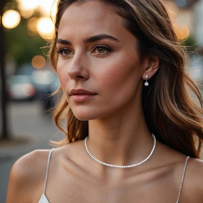 Tennis necklace diamond round 18k 8ct-Diamond Jewelry