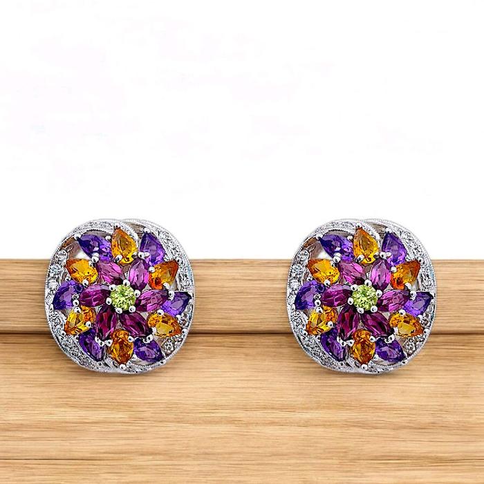 Flower Diamond Earring 18K / Diamond Jewelry 3BAKV36960WP