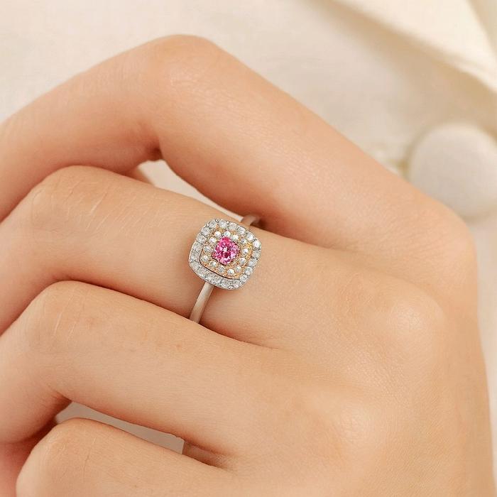 Pink Cushion Diamond Ring 18K / Cincin Berlian Pink Cushion 18K / Diamond Jewelry 378CB827BMLS - HT
