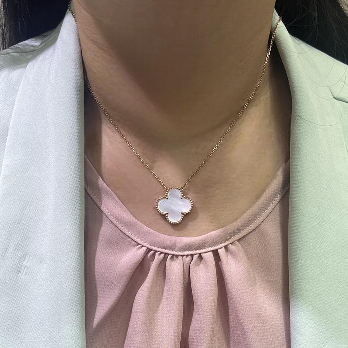 Mop clover vc large necklace 18k rose gold-Diamond Jewelry