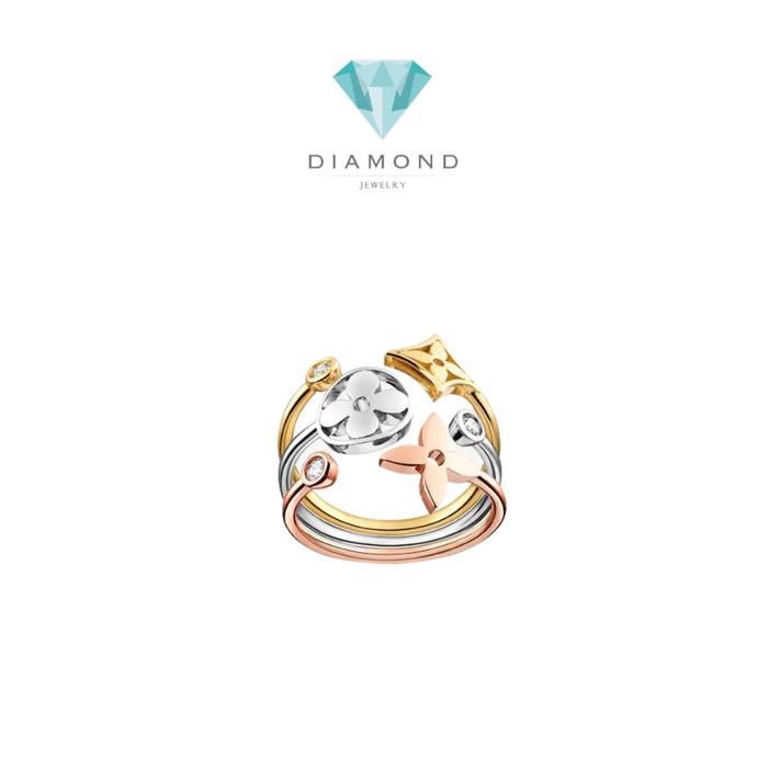 Blossom Ring 18K 3 Gold Fashion Diamond Jewelry/Cincin Berlian Fashion-19CBGT975WP-HT