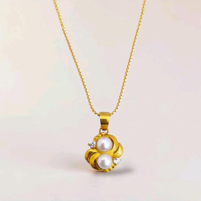 Duo Pearl Pendants 23K / Liontin mutiara ganda 23K / Diamond Jewely / 217LMSWP3