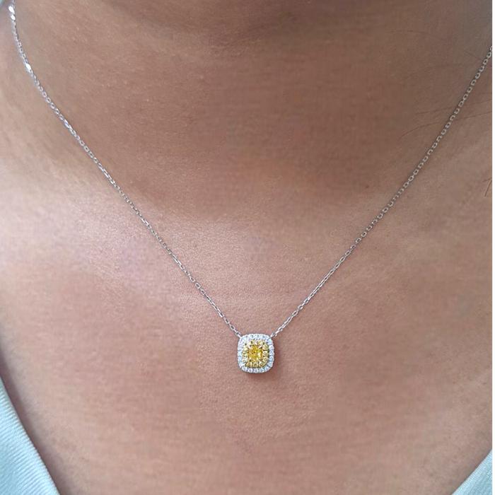 Kalung Cushion Yellow Diamond 18K-Diamond Jewelry-390KB400BMLS-HT