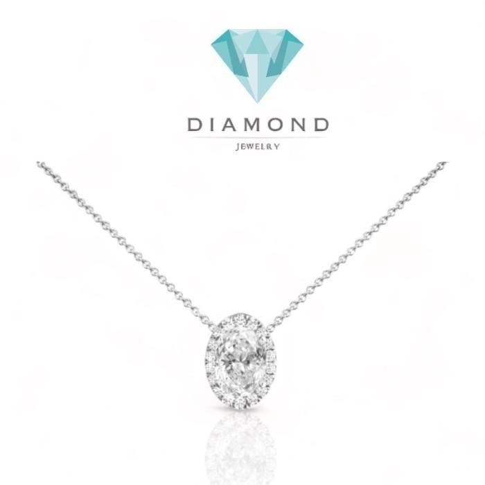Oval diamond pendant pie cut 18k white gold-Diamond Jewelry