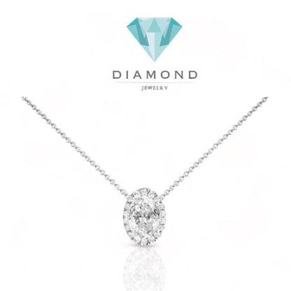 Oval diamond pendant pie cut 18k white gold-Diamond Jewelry