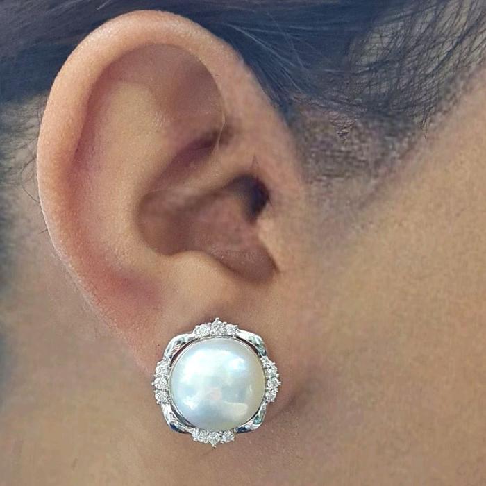 Flower Pearl Diamond Earring 18K / Diamond Jewelry 45AMGT1780WP-HT